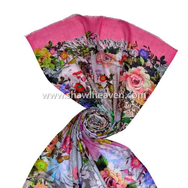 Digital print wool scarves and shawls